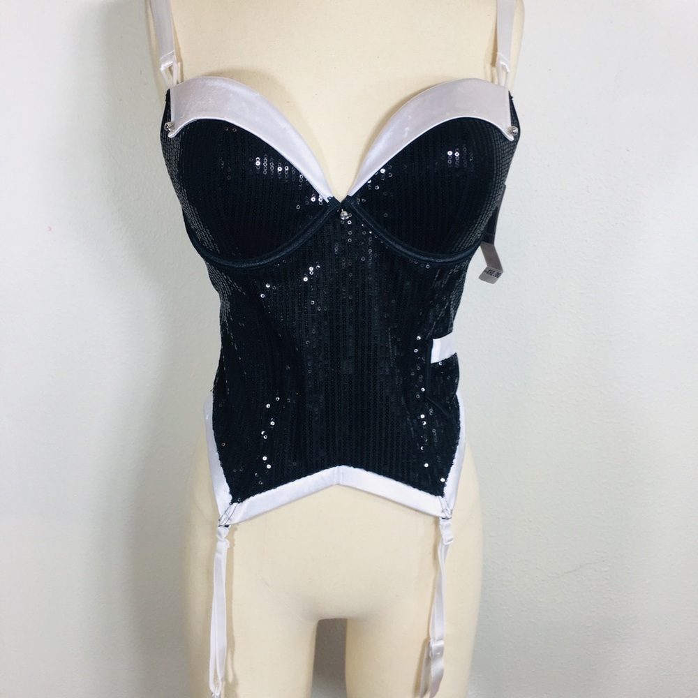 NWT Jezebel Tuxedo Sequined Bustier Sz. 36D